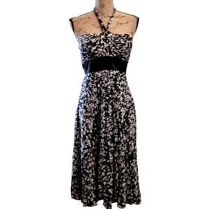Max & Cleo Midi Silk Halter Dress 10 Black & White Graphic Print